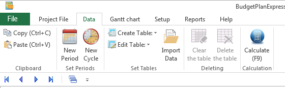 The ribbon interface for MS Office program Budget-Plan Express