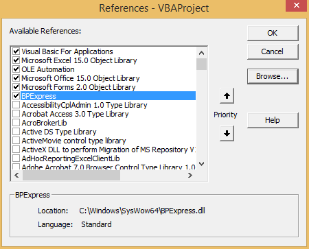 To connect with the library BPExpress.dll Software product Budget Plan Express for Windows