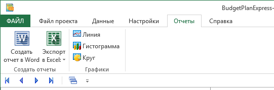 Панель инструментов Budget-Plan Express. Меню Отчеты - ленточный интерфейс, Office 2007-2019