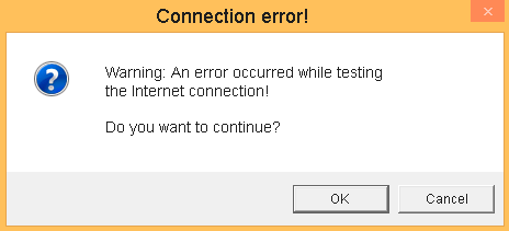 No sustained Internet connection or the registration server is unavailable