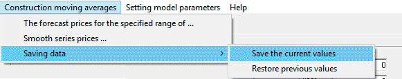 the Build Menu moving averages the Build menu, moving averages forecast price at a specified interval and smoothing of a range of prices