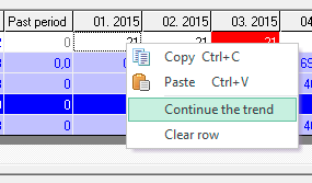 Built-in table - context menu of data editing