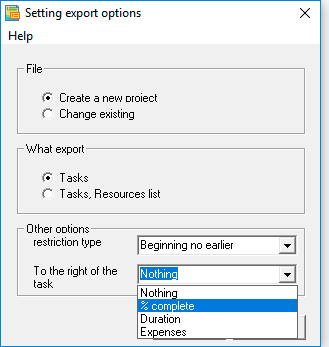 Form of export settings:
