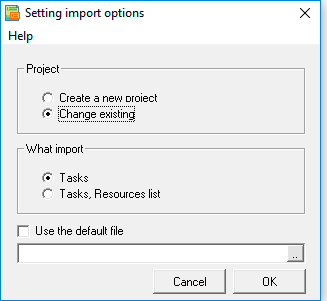 Form settings - import of the production plan (Gantt) from MS Project. Business planning Budget-Plan Express