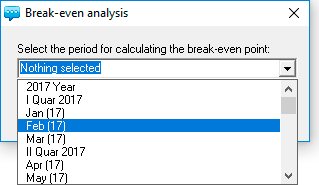 Select period from the list and click OK Example of calculation of the breakeven point for the selected time