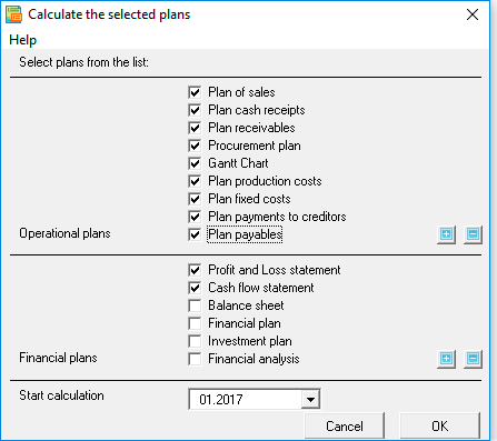 Final calculation Calculation table Cash-flow – software Budget-Plan Express for Windows