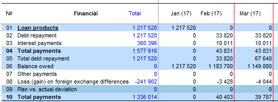 A fragment of the result of the conversion of the loan Exchange differences are recorded in a separate line and is reflected in the report on profits and losses as non-operating expenses (income)