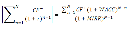 MIRR (коэффициент MIRR), которую нужно найти из формулы [1]. То есть, формула MIRR [2] есть не что иное, как равноценное преобразование равенства [1]