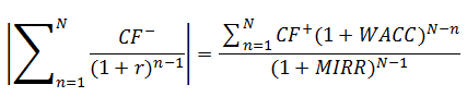 MIRR (MIRR factor) that needs to be found from the formula [1]. That is, the MIRR formula [2] is nothing more than an equivalent conversion of equality [1]