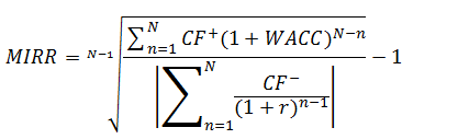 Investment analysis in Budget-Plan Express. When calculating MIRR, the total positive flows (tributaries) and negative flows (outflows) are first found, the discount rate and WACC rate